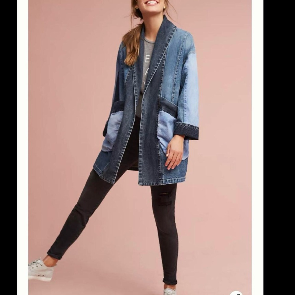 Anthropologie Pilcro Tonal Patchwork Denim Jacket